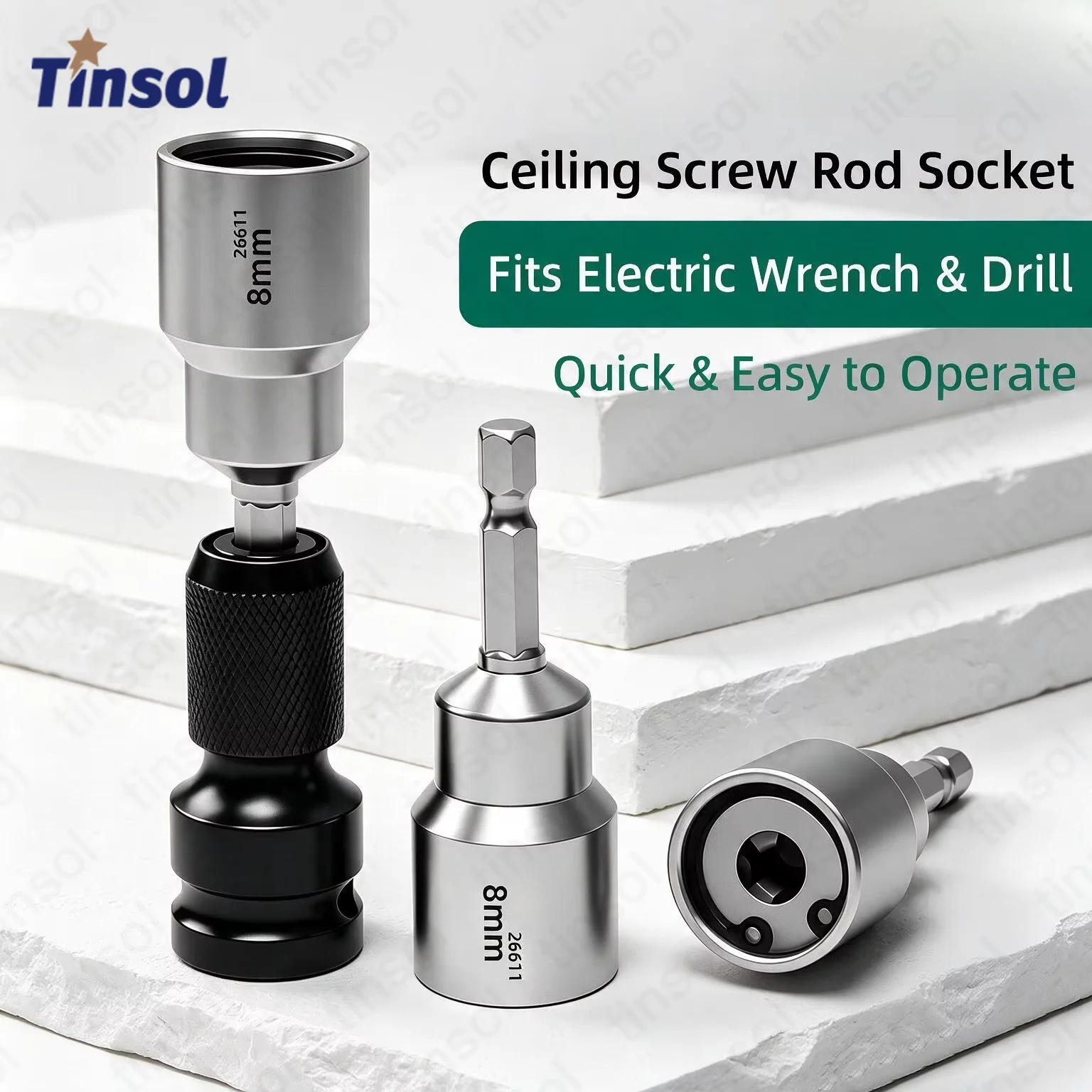 TINSOL 1/4 Inch Universal Impact Socket Set 15 Degree Swivel Angle 12 Point Nut Driver Bit Adapter for Electric Air Drill Repair