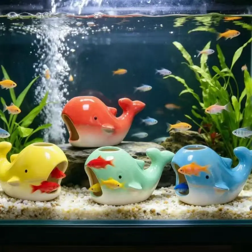 Ceramic Whale Evacuation House Fish Tank Landscape Fish and Shrimp Breeding House Aquarium Cartoon Decoration Ornament
