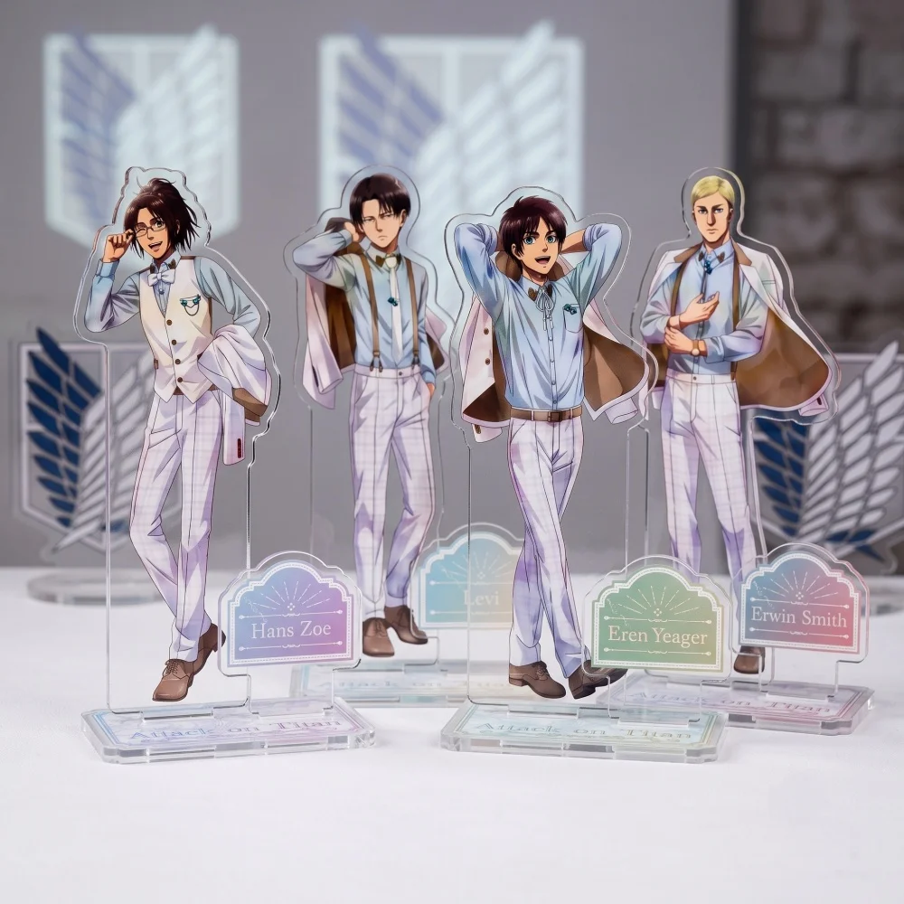 Attack On Titan 15CM Formal Suit Anime Acrylic Stand Keychain Levi Eren Erwin Hange Desk Table Decor Otaku Collectible Ornament
