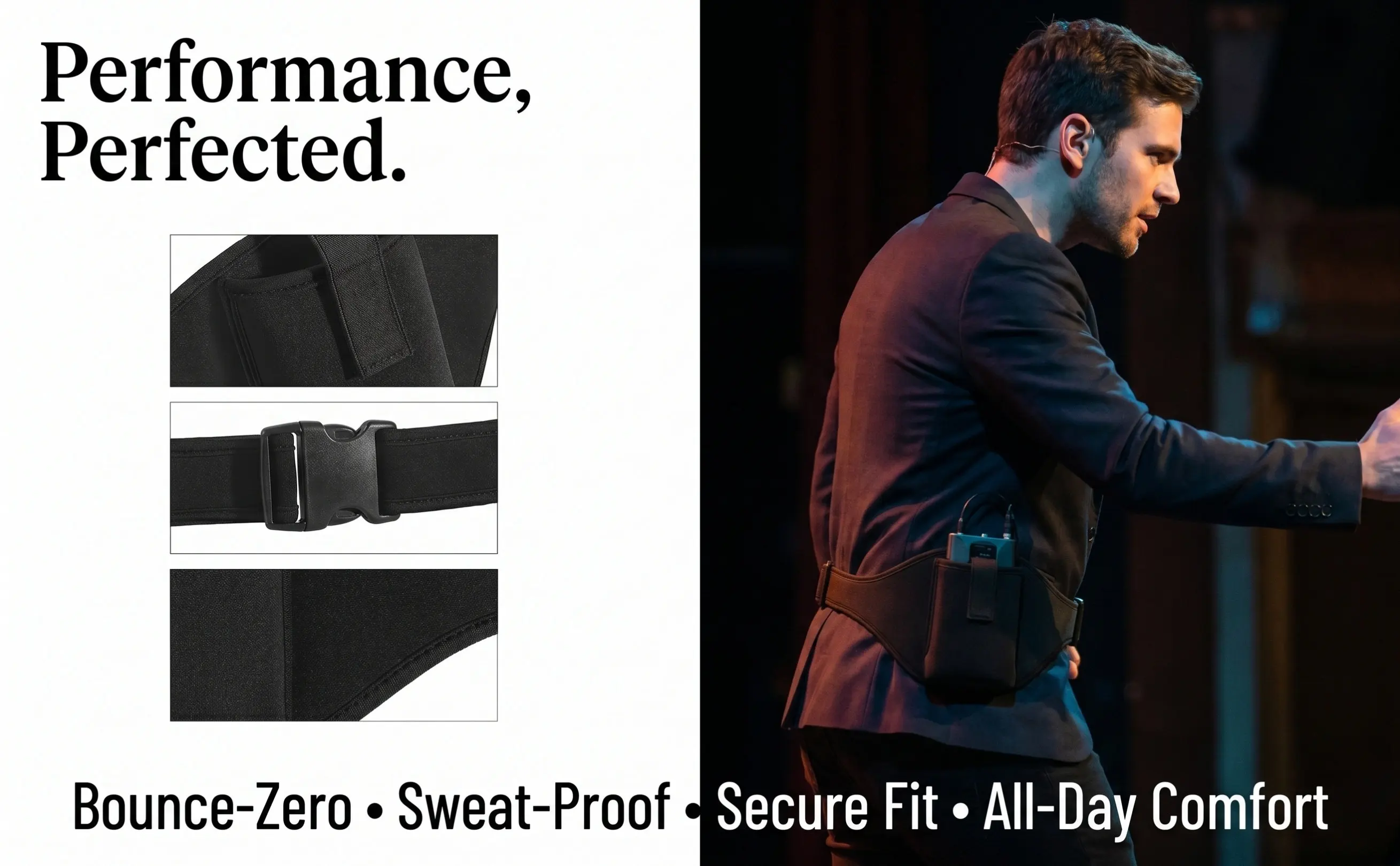 Premium Neoprene Fitness Waist Belt Adjustable Mic Pack Belt Quick-Release Buckle for Trainers Runners Microphone