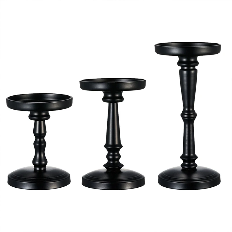 3Pcs Columnar Black Candle Holder, Metal Candle Holder, Great Decoration For Family Wedding Anniversary Party