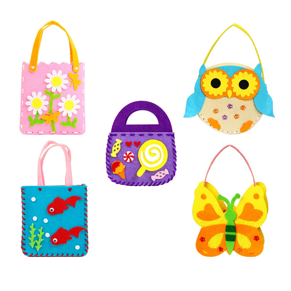 

5 Sets Kids Handbag Children Non-woven Bag Handmade Bag Cartoon DIY Materials children handbag handicraft handbag