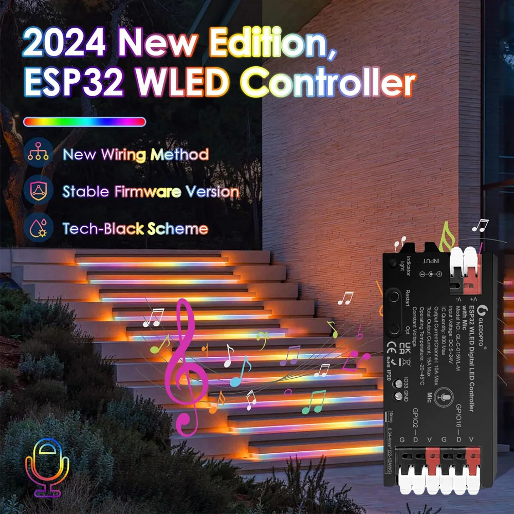 Kontroler WLED ESP32 z mikrofonem Adresowalny kontroler LED do listwy świetlnej RGB RGBW WS2812B SK6812 WS2811 TM1814 WS2813 WS2815
