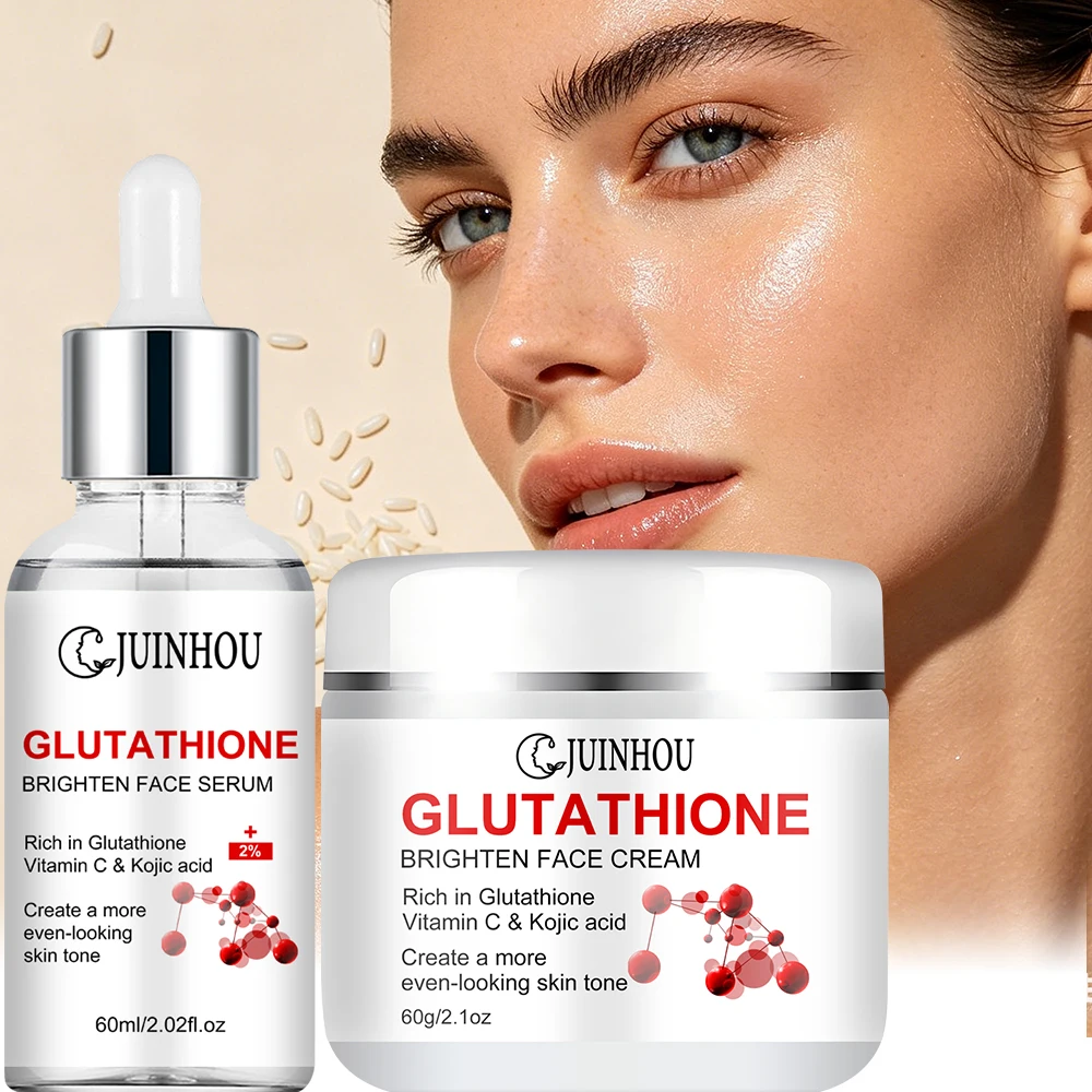 Juego de crema y sérum facial iluminador con glutatión y vitamina C JUINHOU, unifica el tono de la piel, niacinamida, antioxidante, piel radiante.