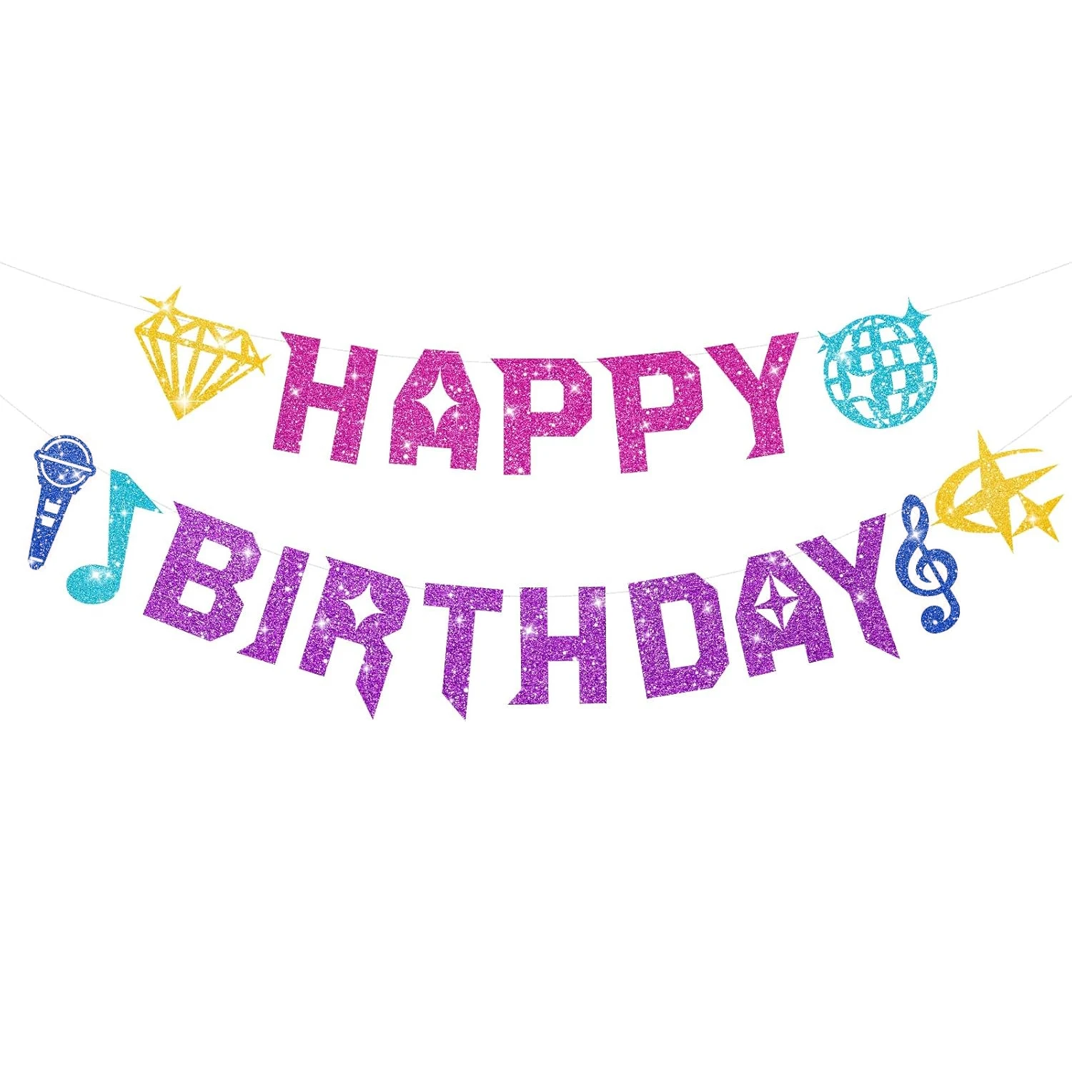 Happy Birthday Kpop Banner | Pop Star Birthday Party Decorations, Purple Blue Disco Theme, Fan Girl Party Decoration Supplies