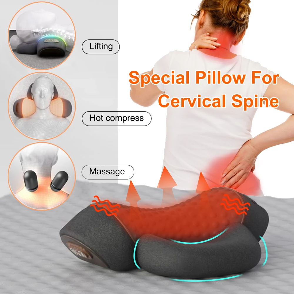 Neck Massage Pillow Cervical Massager Spinal Traction Device Shoulder Neck Massage Pillow Vibration Hot Compress Health Care