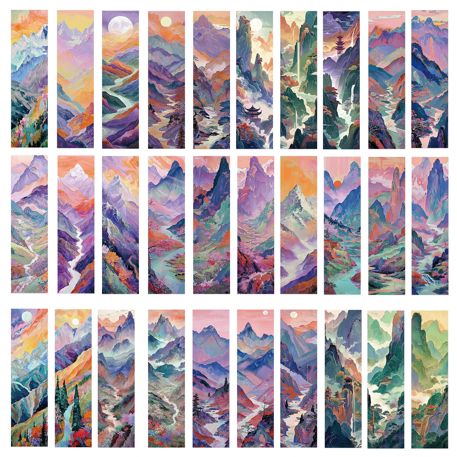 30pcs Colorful Mountain Forest Bookmark Landscape Painting Bookmark with Chinese Style Decoration Reading Page Annotation Cards﻿