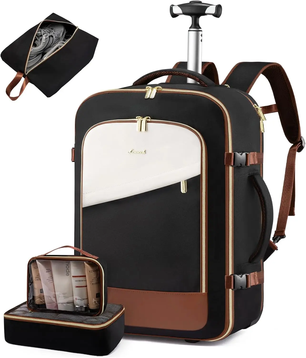 

Rolling Backpack with Wheels 17 Inch 57L Water Resistant Carry On Flight Approved Underseat Luggage Trolley Bag