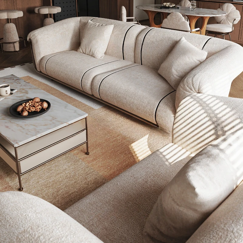 

Medieval light luxury fabric sofa French retro modern simple living room straight sofa