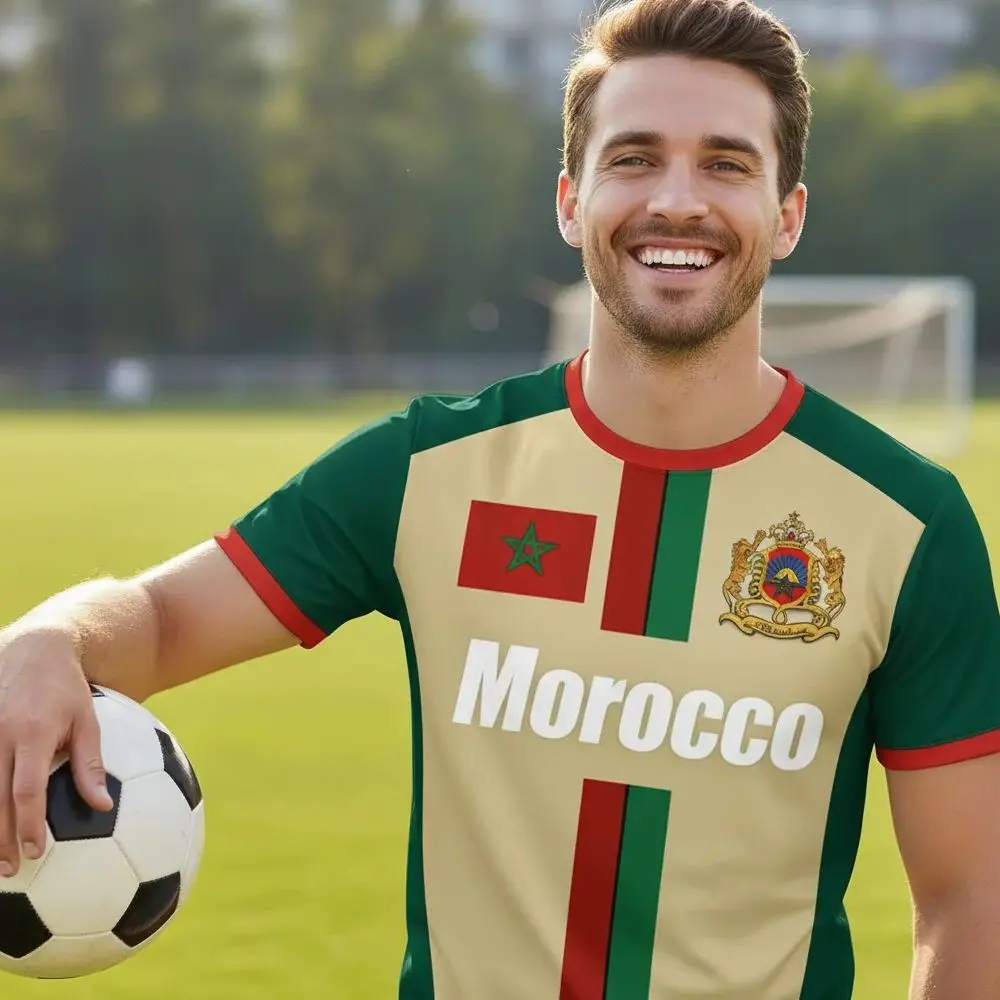 

Morocco Football Jersey Maillot Football T Shirts New Design Trendy Short Sleeve Quick Dry Team Uniforms Moroccan Flag Tees Tops