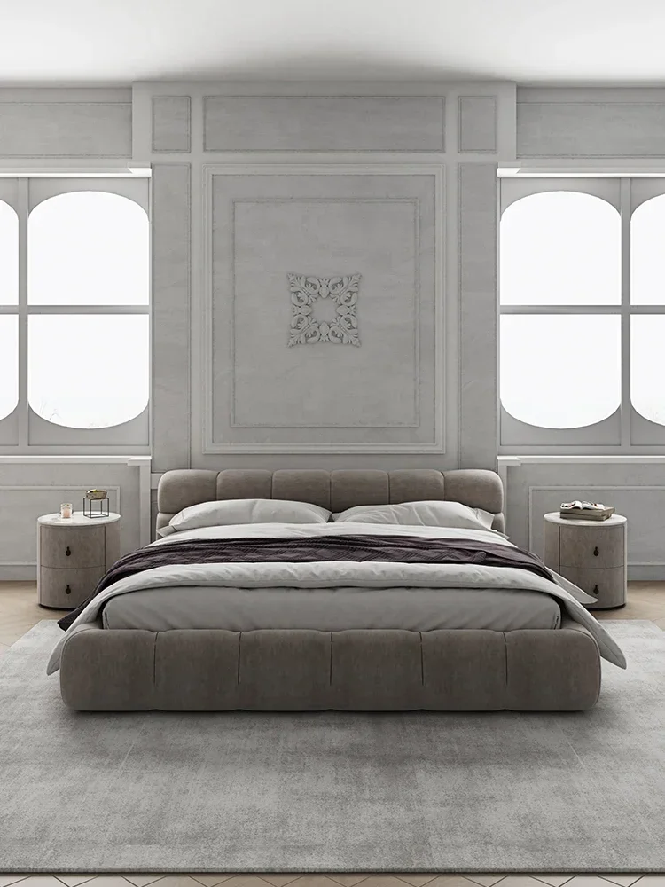 Technology fabric bed, simple and modern Italian frosted fabric bed, beech solid wood soft pack double bed