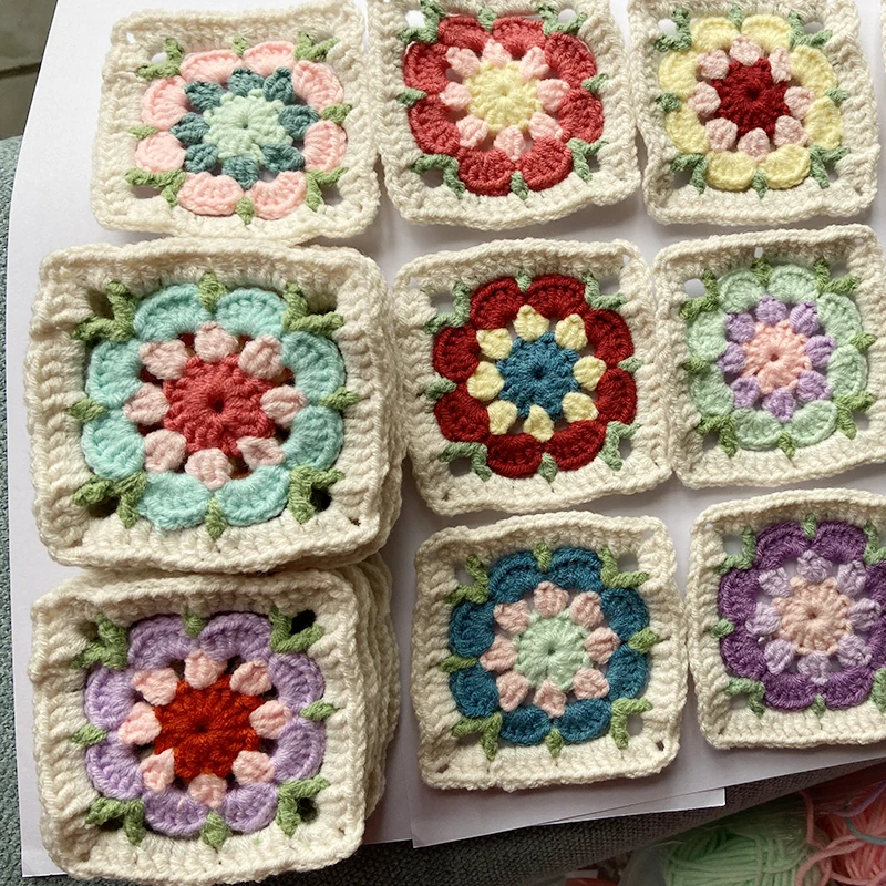 DIY Crochet Multicolor Coasters Square DIY Creation For Sewing Clothes Lace Blankets Decoration Handmade Cup Pad 8cm Patch