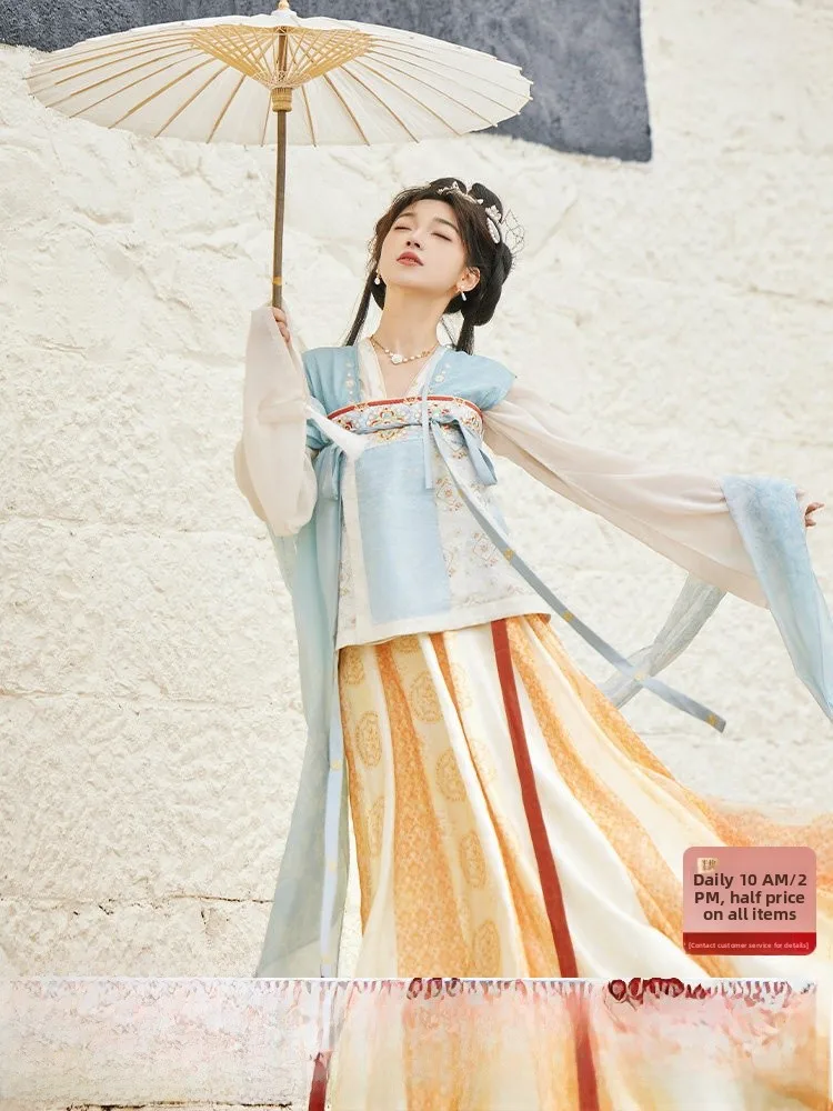 

Thirteen Exc Lotus Seed Evening Glass Chinese Tang Dynas Sle Women's Clothing Set with Collar irt And Chest-Length S...