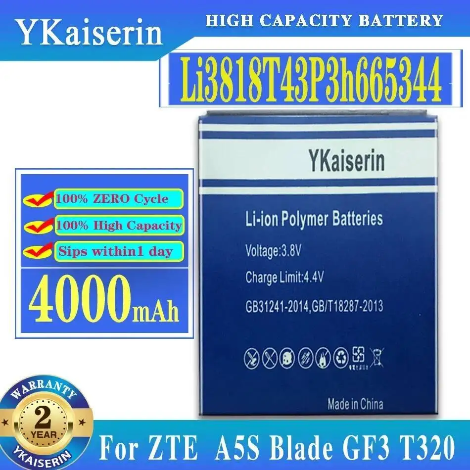 

Li3818t43p3h665344 For Zte Blade GF3 T320 Twm Amazing A5S Mobile Phone Battery Stable 4000Mah Long-Lasting