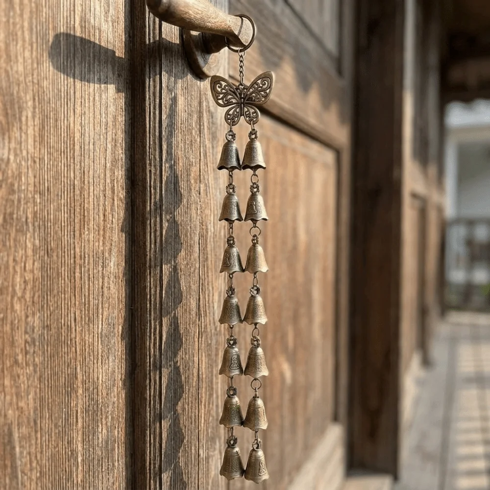 Vintage Hanging Wind Chime Handmade Country Style Butterfly Double Row Bell Decorative Retro Pendant Courtyard