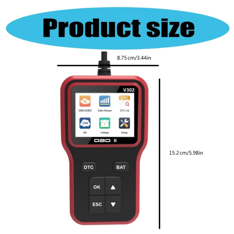 Professional Convenient V302 OBD2 Vehicle Diagnostic Scanner, Quick Error Detection Reading for Car Trouble Code Erasing