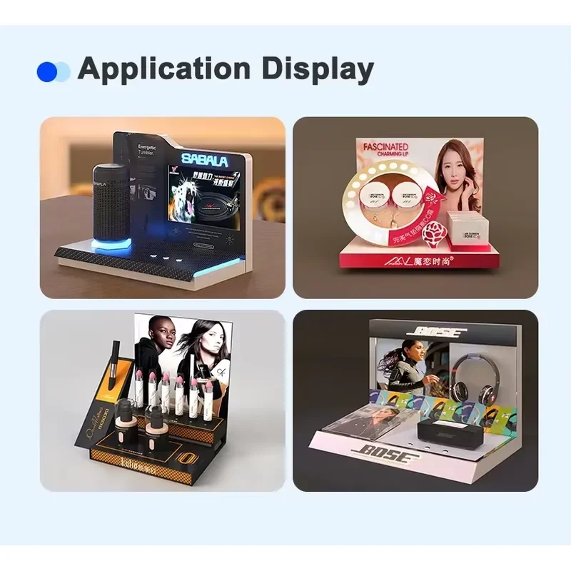 Perfume Cosmetic Display Stand Acrylic Beauty Organizer with LED Lights Custom Printed Backplane for Retail Store Countertop