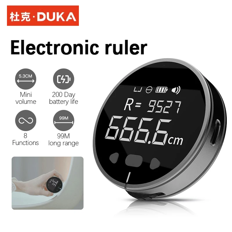 Youpin DUKA Electric Ruler Tape Measure LCD Screen Multifunctional 99M Length Volume Measure Distance Meter Rechargeable Ruler