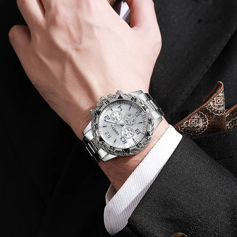 メンズビジネスウォッチファッションステンレススチールバンド男性用クォーツ時計