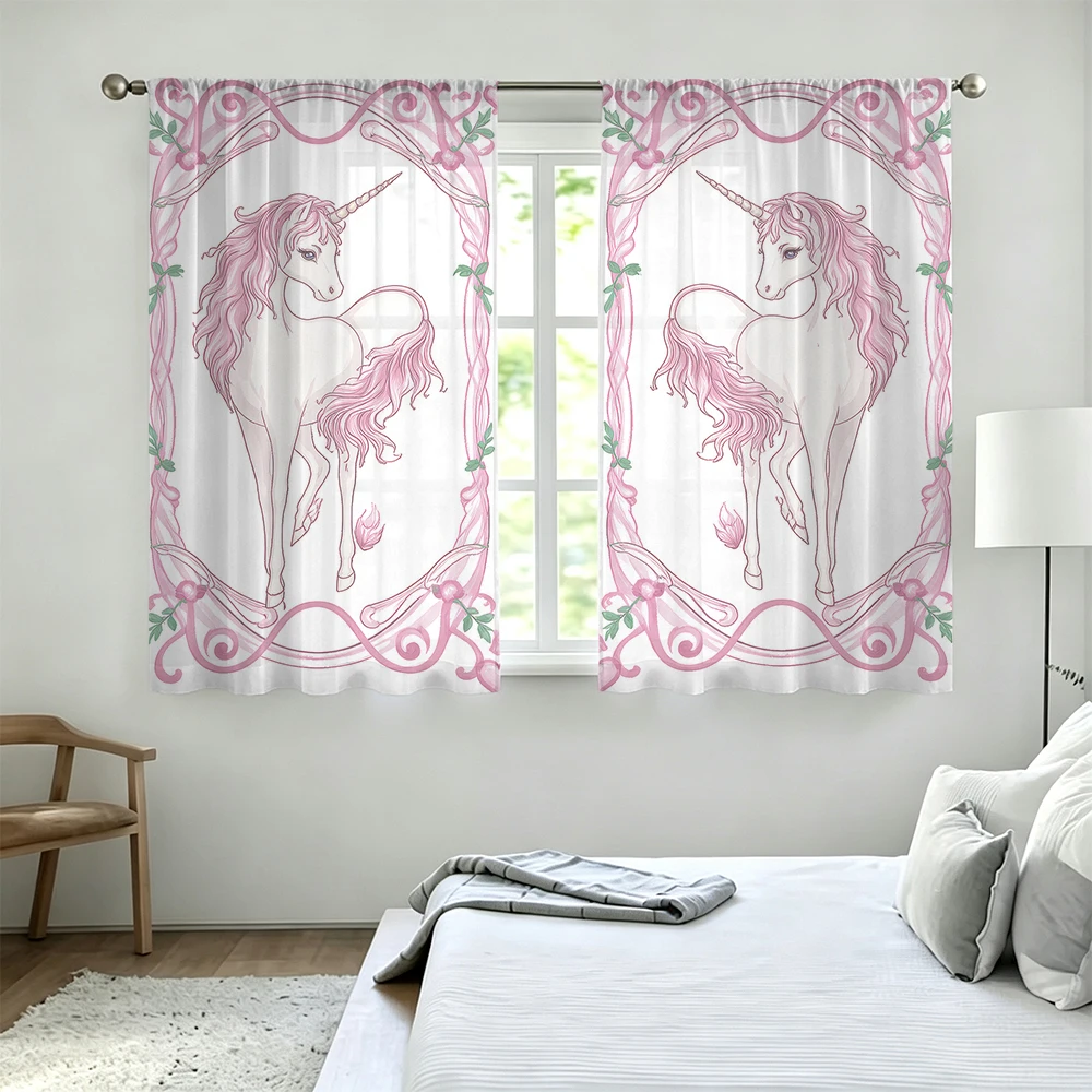 2Pcs Vintage Frame Double Unicorn Rod Pocket Curtains Light Blocking Privacy Window Curtains For Living Room Bedroom Elegant