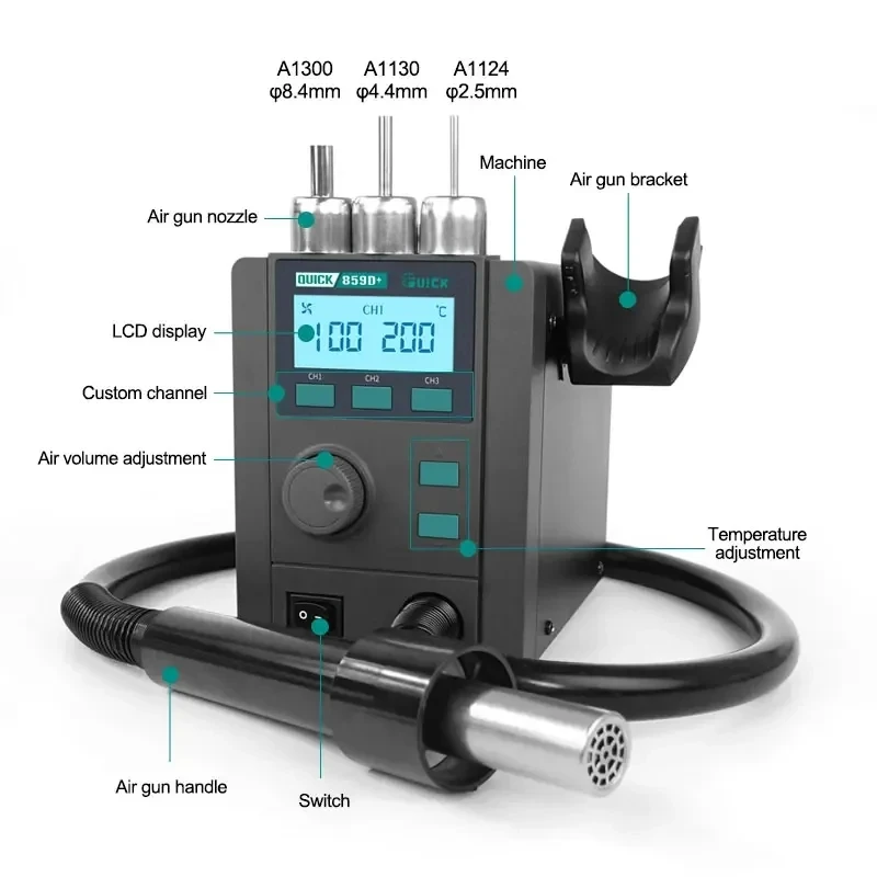 Quick 859D+ Hot Air Gun Soldering Station Welding Solder Iron Repair Rework Station For Motherboard BGA SMD PCB IC Maintenance view 3