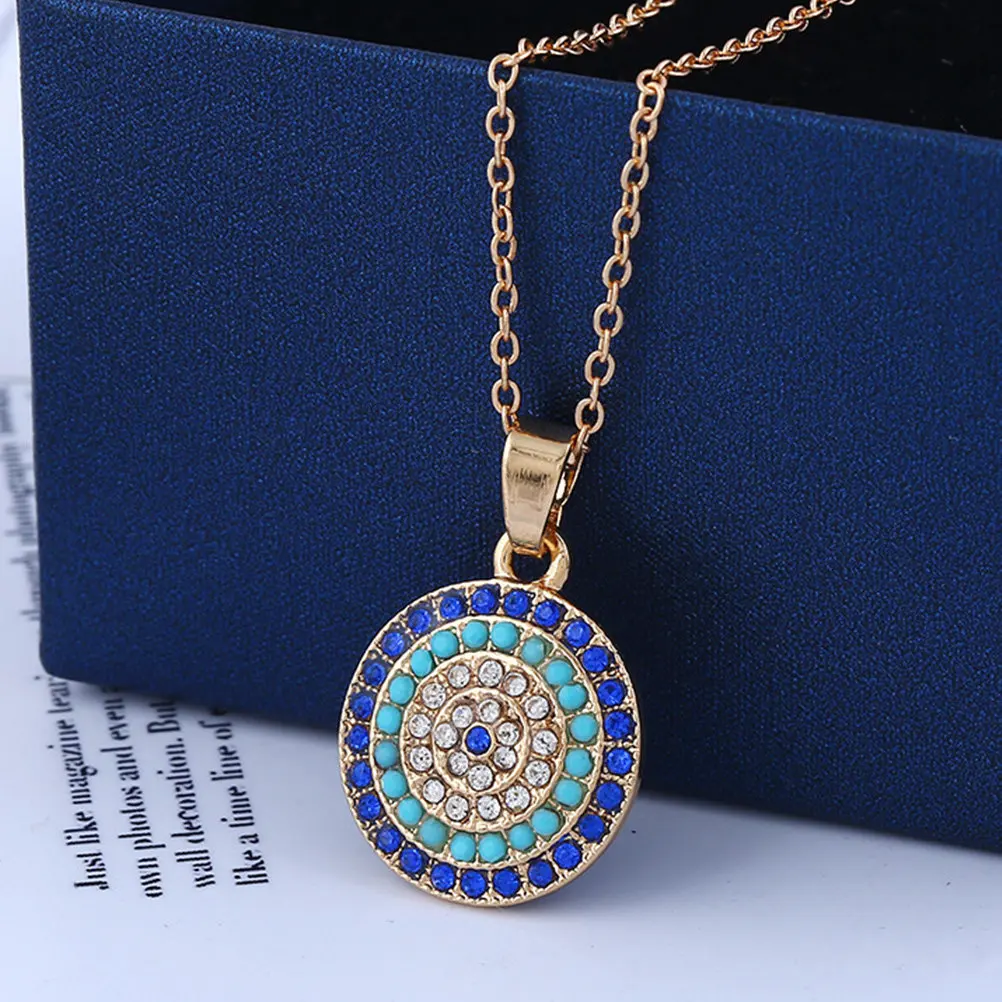 1Set Turkish Blue Eye Necklace Ring Bracelet Set Hand Chain Lady Jewelry Premium Alloy Gift for Family Friends