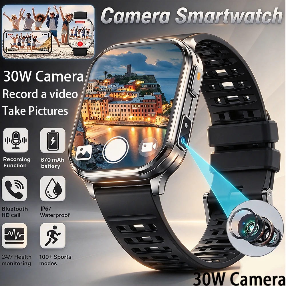 2026 Flashlight Smart Watch Health Monitoring Bluetooth Call 30W HD Wrist Camera 100+ Sports Modes IP67 Waterproof Smart Watch