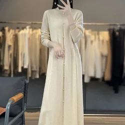 Women's Cashmere Sweater Skirt Set High-Neck Long Over-the-Knee Coat Combo for Winter Fashion