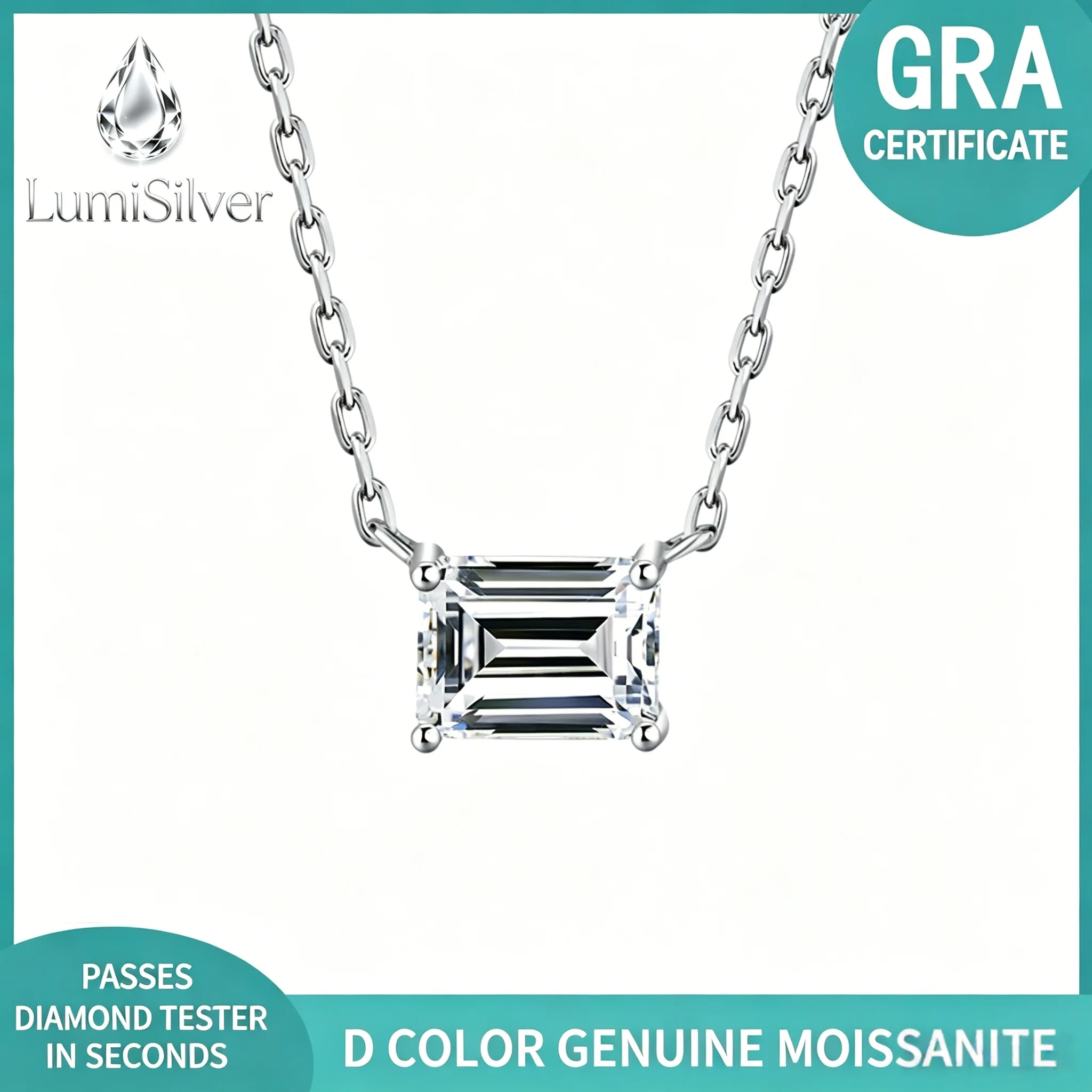S925 Silver Necklace with Moissanite Irregular Diamond Sugar Cube Emerald Cut Pendant Luxury Clavicle Chain Jewelry in Stock