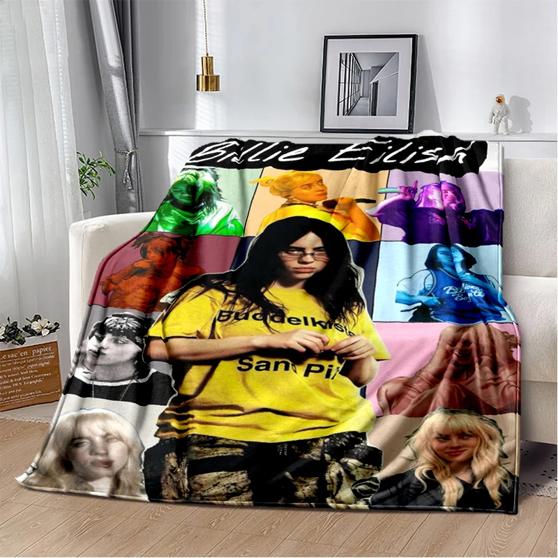 Modische Billie Eilish Sängerin Star Flanell-Decke Weiche Warme Wurfdecke für Schlafzimmer Wohnzimmer Bett Reisen Camping Picknick Geschenk