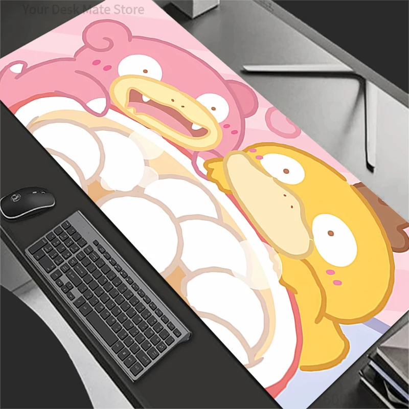 Niedliches Slowpoke&Psyduck großes Mauspad, Anime-Schreibtischunterlage für Gaming und Büro, rutschfeste erweiterte Tastaturunterlage, Kawaii-Schreibtischzubehör.