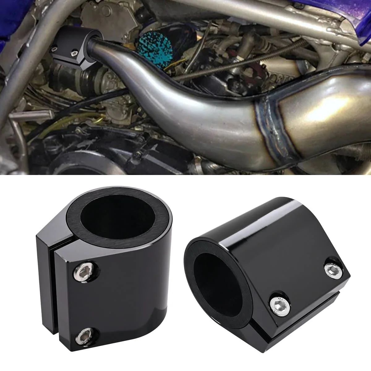 

2PCS High Temp Exhaust Clamp Billet Aluminum Butt Connectors Exhaust Band Clamp Black For Yamaha Banshee 350 1987-2006