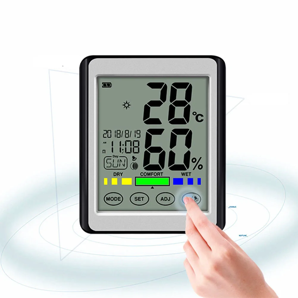 

Digital Temperature Humidity Monitor With Clock Indoor Hygrometer For Home Office Bedroom Baby Room Silver Grey