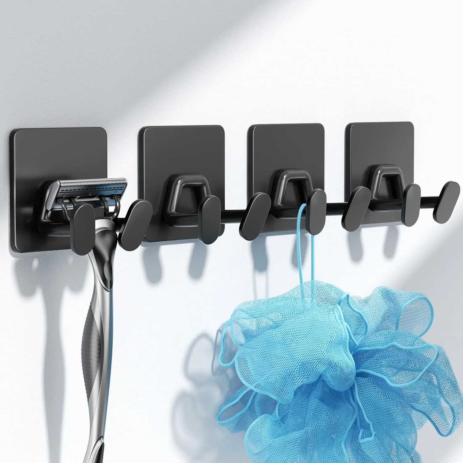 

Shower Hooks for Inside - Extra Sticky Stainless, Razor Holder Shower Accessories, Wall Mounted Self-Adhesive Double Hooks for R