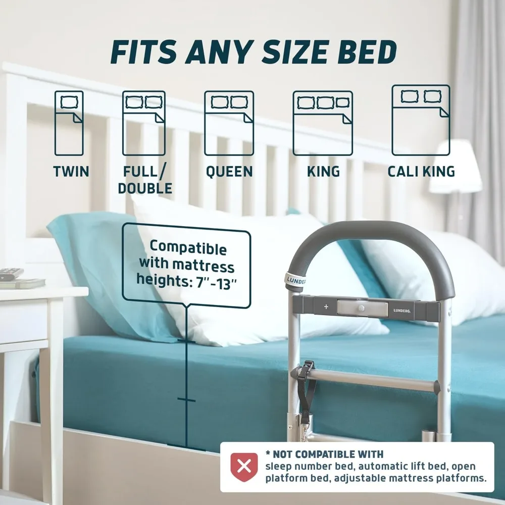 Bed Assist Rail with Motion-Activated Light & Non-Slip Grip - Easy Install for Elderly Safety & Post-Surgery Support
