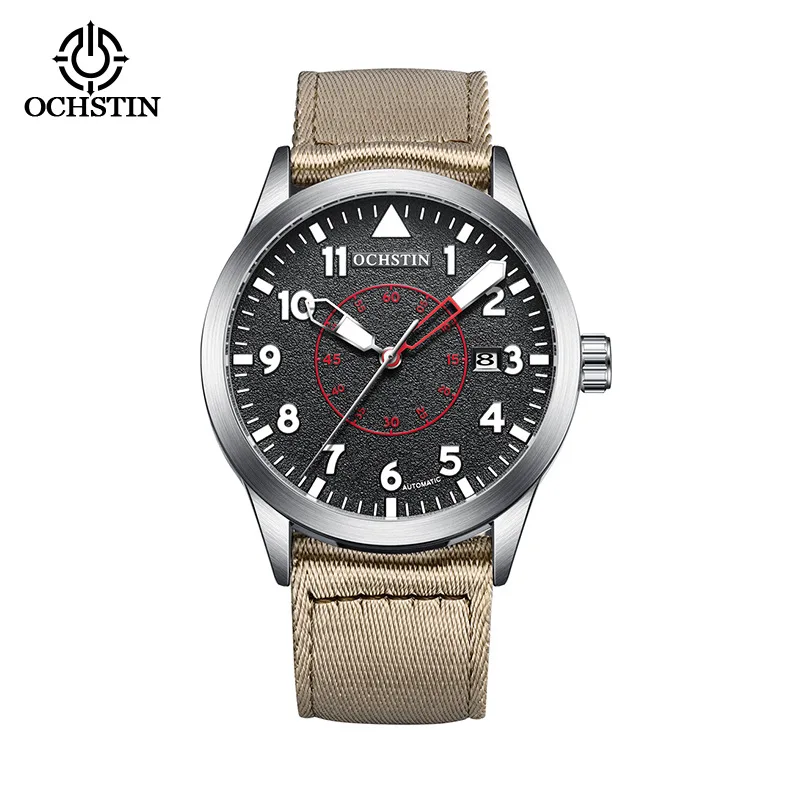 ساعة ميكانيكية للرجال مقاومة للماء، عرض تقويم التاريخ المضيء، حزام من النايلون، ساعة يد أوتوماتيكية بالكامل Montres MECaniques