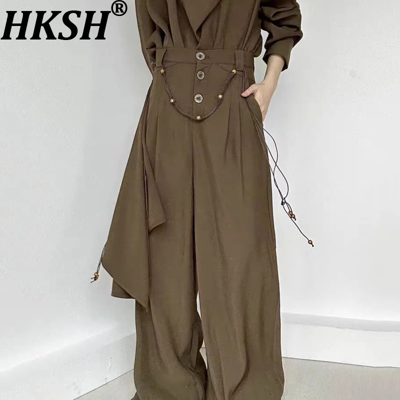 HKSH Spring Autumn New Men High Street Design Niche Patchwork Button Elegant Fashion Casual Yamamoto Pleated Skirt Pants HK16521