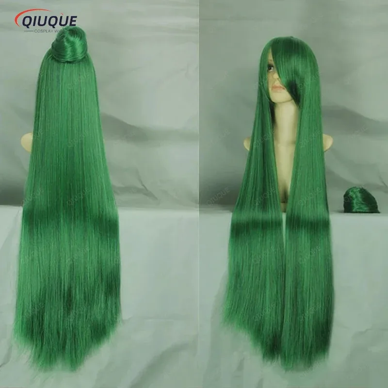 LQAnime Meiou Setsuna Wigs 100cm Long Green Sailor Pluto Heat Resistant Synthetic Hair Cosplay Wig + Wig Cap