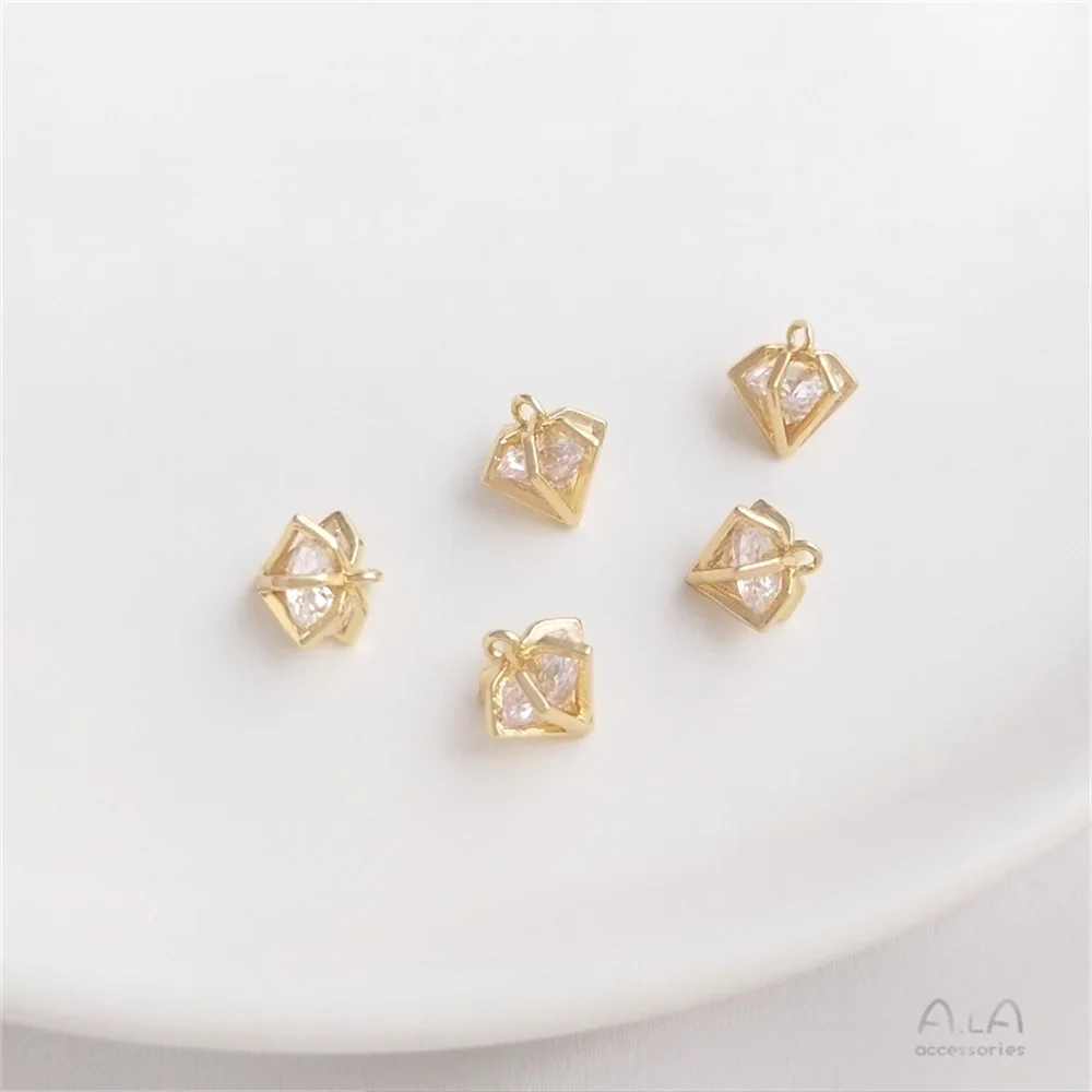 14K gold covered zirconia spirit planet pendant diamond-shaped charm handmade diy earrings bracelet jewelry pendant