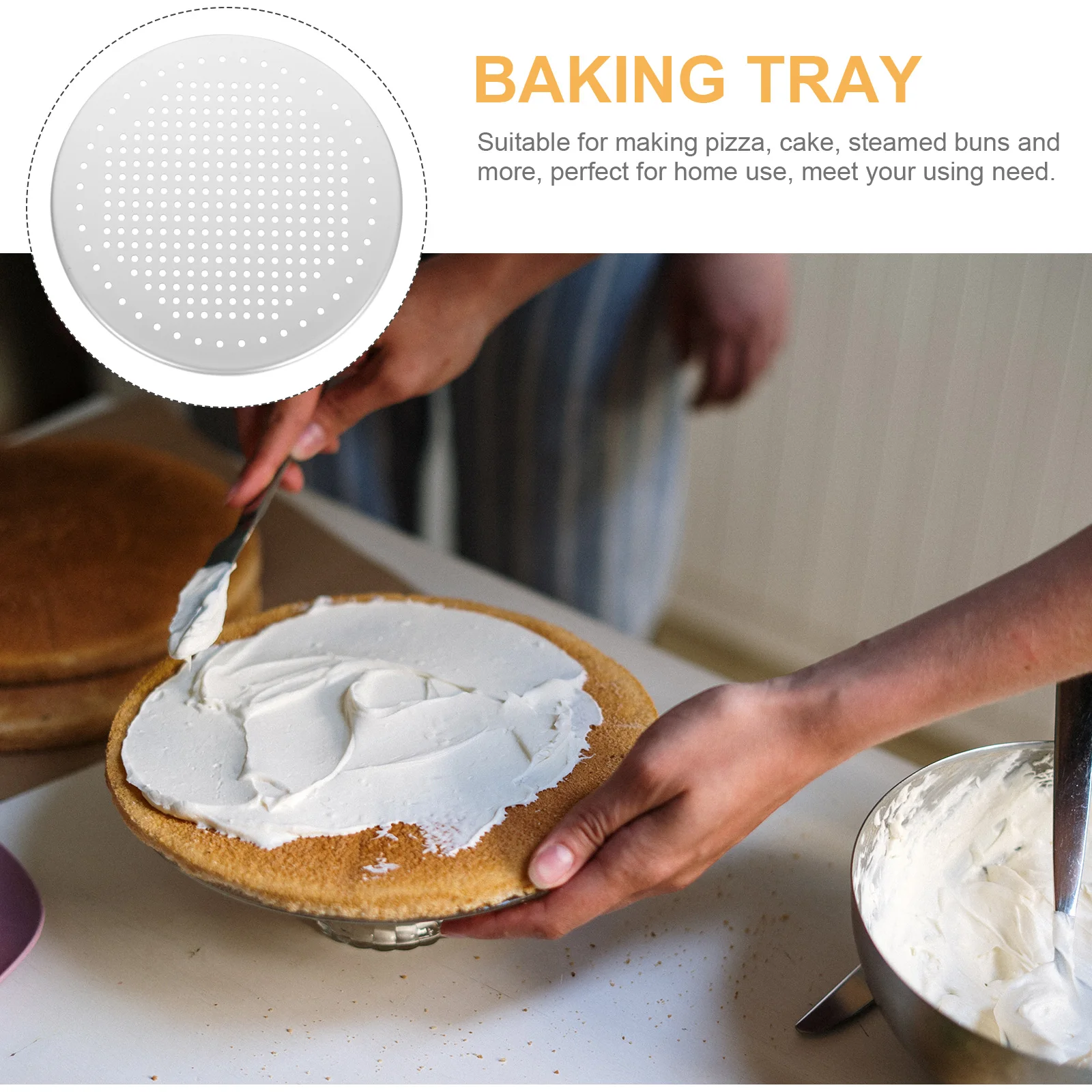 

1pc Round Pizza Pan Thickened Perforated Nonstick Baking Tray Oven Aluminum Cake Steaming Plate Household Pizza Rack Screen
