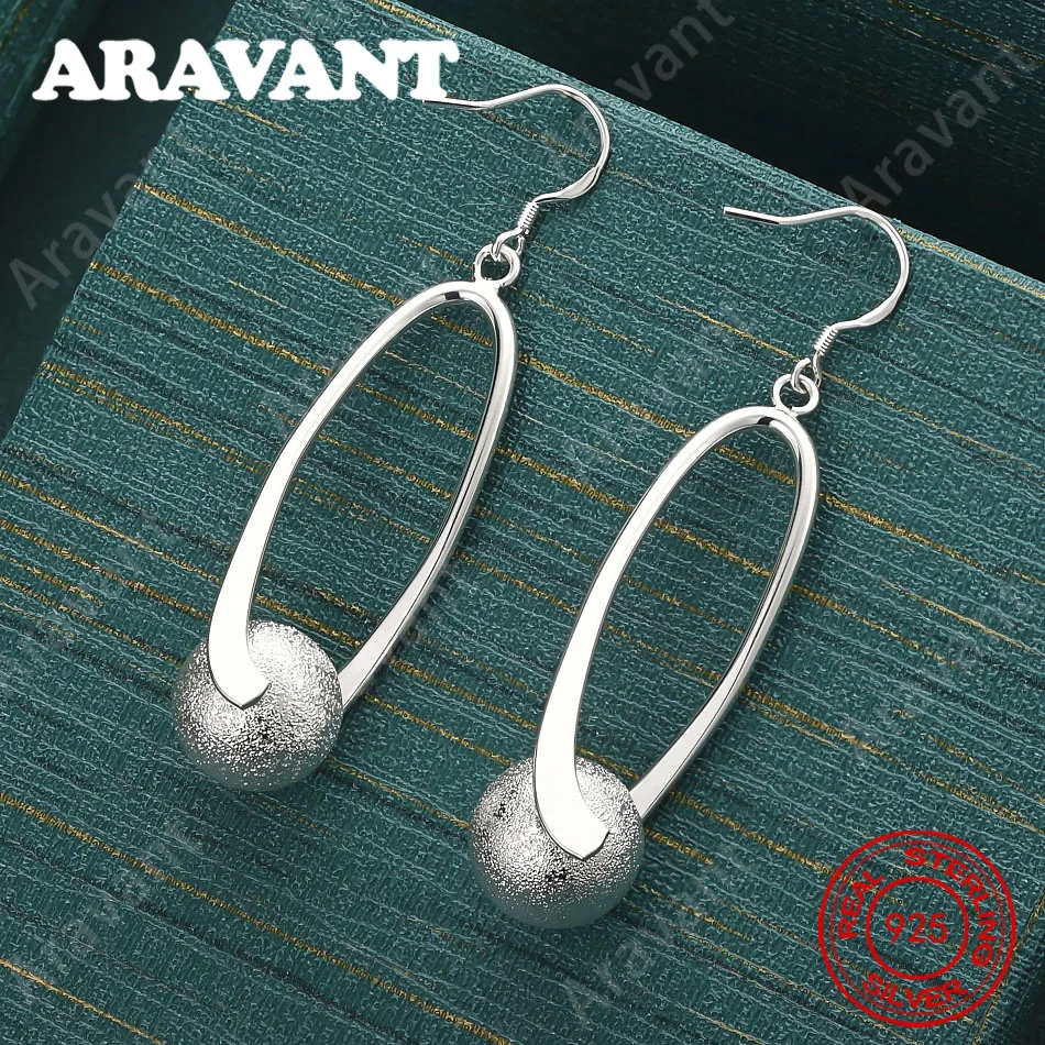 

925 Sterling Silver Matte Frosted Beaded Drop Earrings For Women, Commuter Accessories, Christmas Gifts, Jewelry