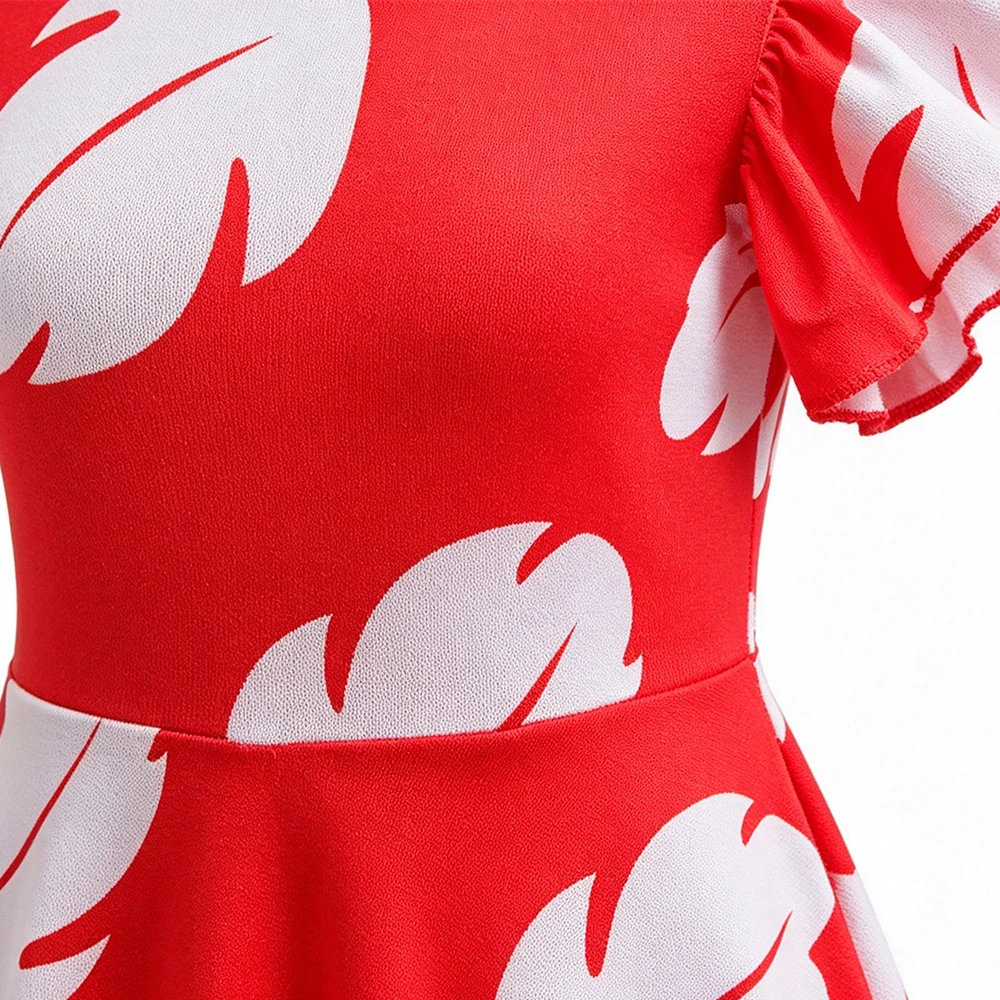 Cute Tropical Cartoon Dress for Girls Summer Hawaiian Costume Red Leaf Pattern Kids Knee Length Skirt with Flowy Sleeves 3-10Y view 5