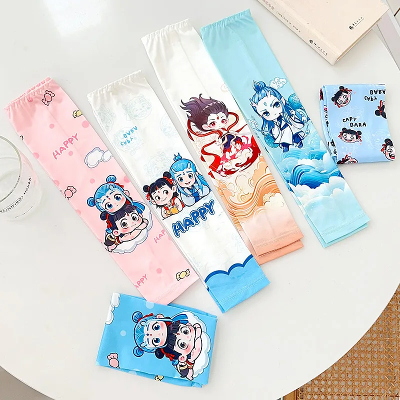 غطاء للأكمام الجليدية للأطفال من Miniso صيفي رقيق ولطيف على شكل رسوم كرتونية للرجال والنساء من الحرير الجليدي للأشعة فوق البنفسجية لحماية الذراع من الشمس