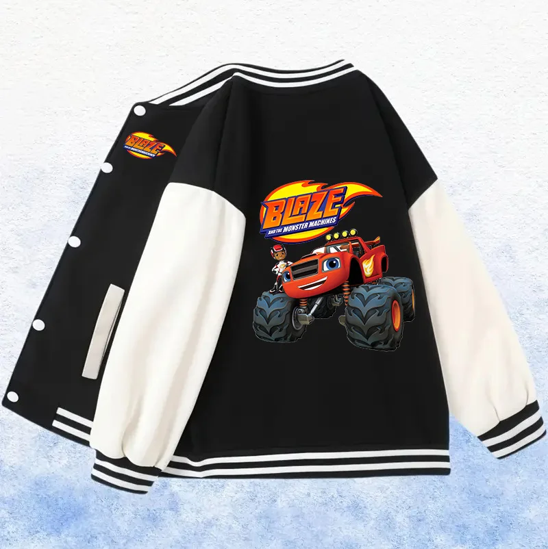 Blaze and the Monster Machines Baseball Uniform Girls Boys Jacket Coat Kids Clothes Casual V-Neck Tops Fashion Outerwear Gift