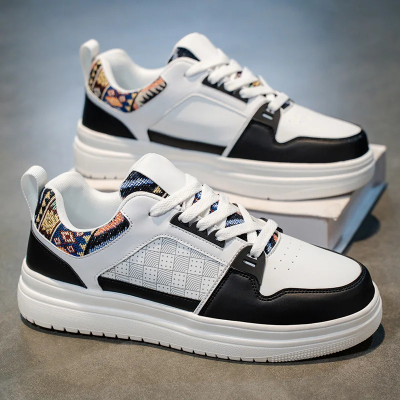 أحذية رجالي كاجوال من الجلد باللون الأبيض مضادة للانزلاق أحذية مشي عصرية مريحة ومقاومة للاهتراء ونعل سميك للرجال