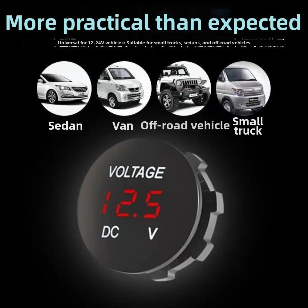 DC 12V-24V Digital Voltmeter Gauge Waterproof Round Panel Car Motorcycle Voltmete Digital Mini Digital Voltage Meter Gauge