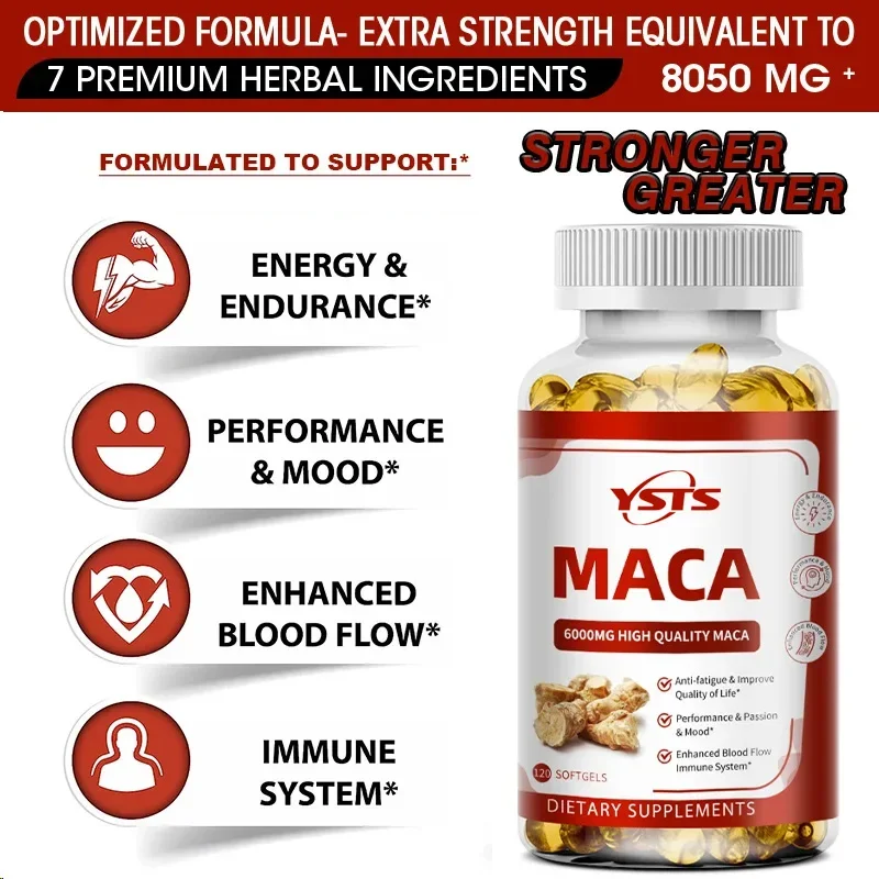 Maca Capsules Contain Ashwagandha Root, Ginseng Root, Tribulus Terrestris and Other Extracts Supplement