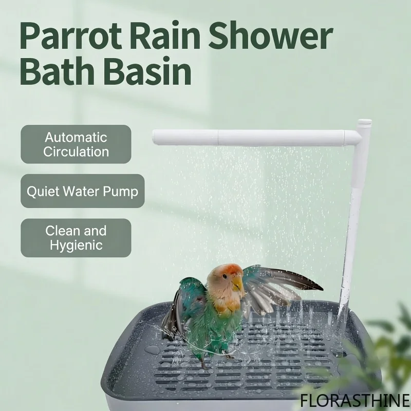 Electric Parrot Bathing Pool Automatic Bird Shower Tub Basin Small Birds Pet Grooming Cleaning with Water Circulation System