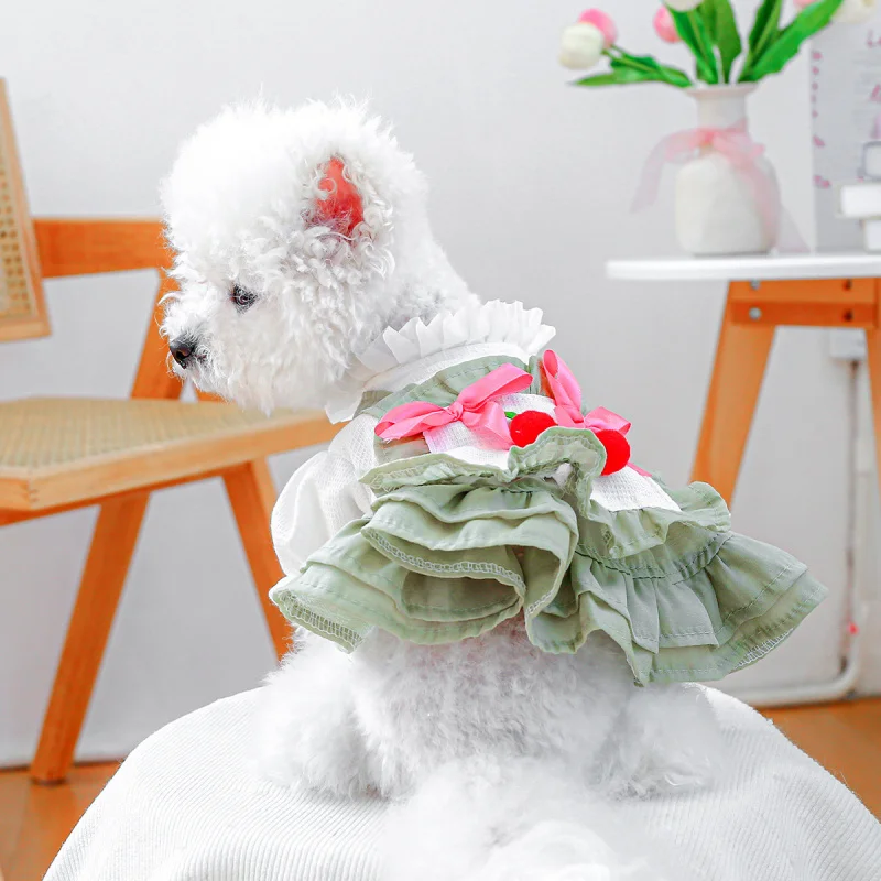 

Pet Dog Dress Cherry Cake Tulle Skirt for Small Medium Breeds, Pet Circle Sweet Puppy Princess Party Tutu Outfit Gown