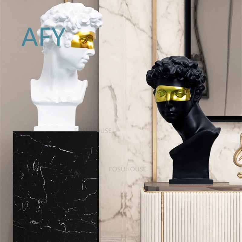 Modern Simple Plaster Head Decorative Statue for Living Room Furniture Decor for Home Office Hotel Lobby Wall Art Sculpture